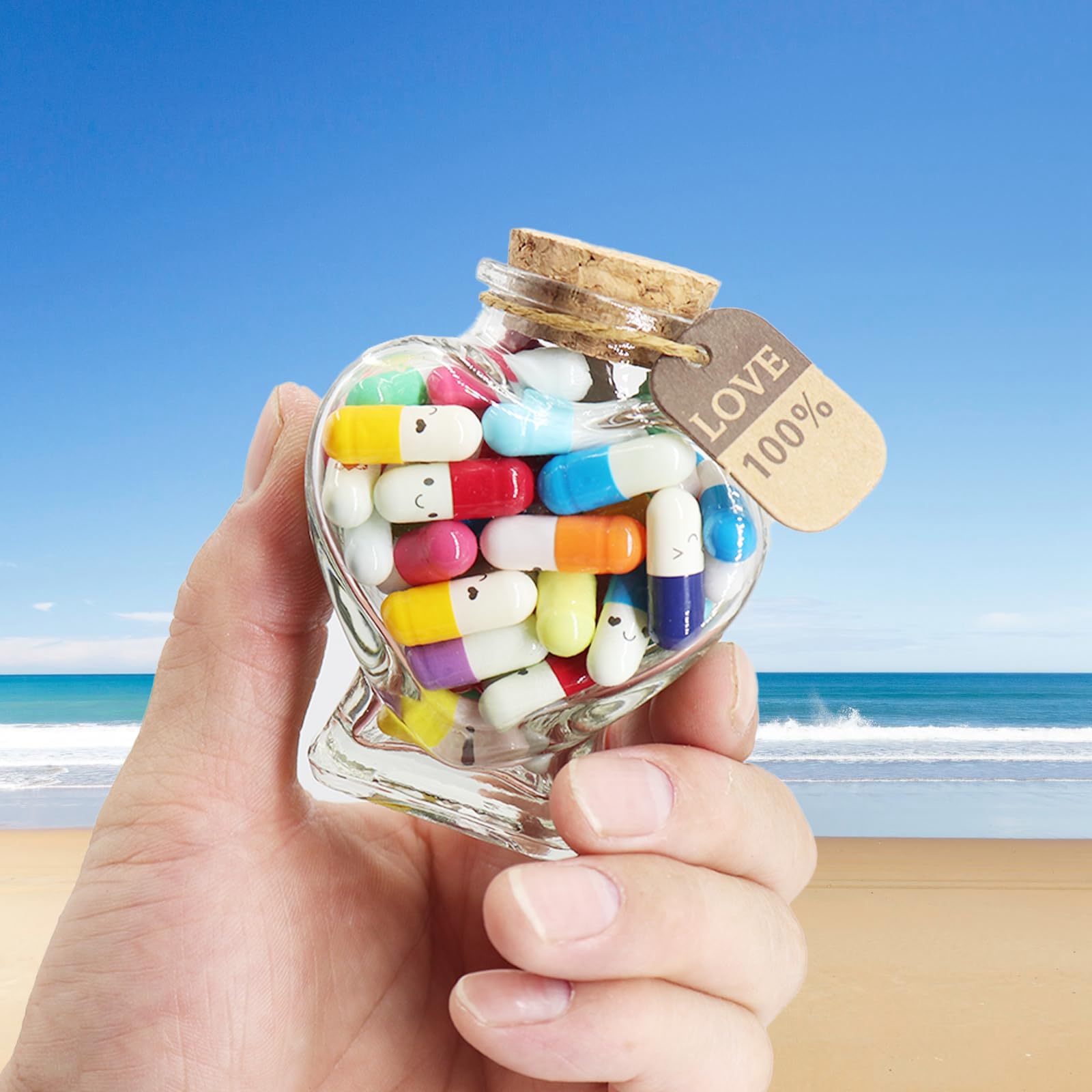 100 Capsule Messaggio In Bottiglia Di Vetro Con Carta Colorata - Lettere D'Amore Per Fidanzato/Fidanzata, Regalo Originale Per Anniversario E San Valentino - 2