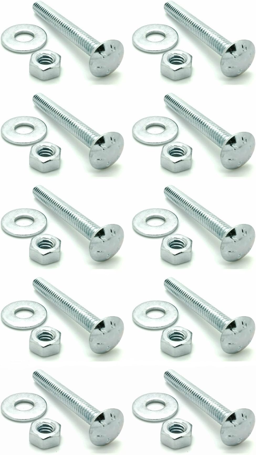 (SNG301) Ten (10) 5/16-18 x 2" Long Carriage Bolts Set w/Nuts & Washers, Count
