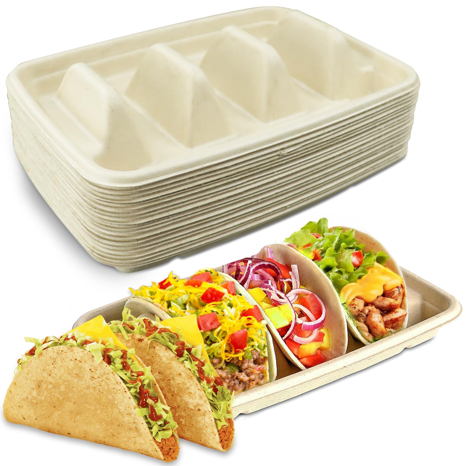 24 Supports à Tacos Jetables En Papier Avec Séparateurs - Assiettes à Tacos Pour Fêtes Et Fiesta