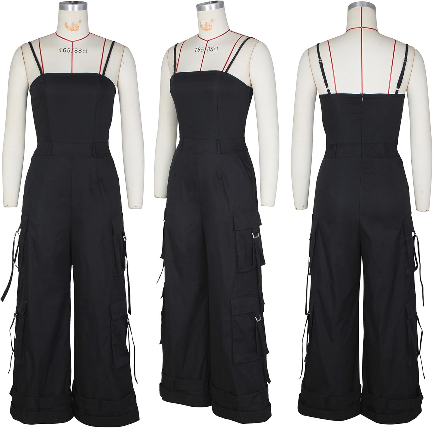 SHINFY Womens Sexy Cargo Jumpsuit Spaghetti Strap Y2K Wide Leg Cargo Pants Jumpsuits Overalls Romper with Pockets - Image 5