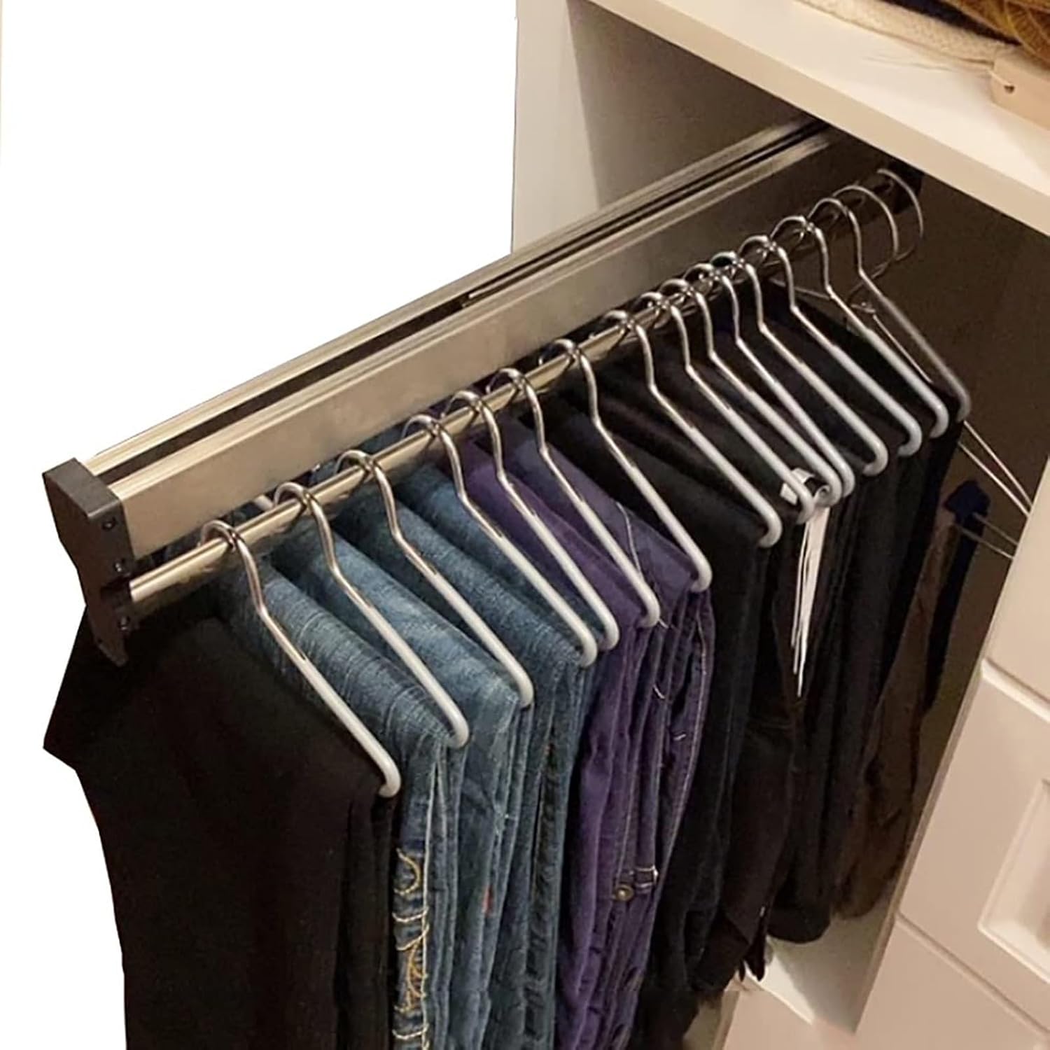 Sliding Wardrobe Closet Rod - Stainless Steel Wardrobe Rail Tube, Pull Out Clothes Rail 30-60Cm, Wardrobe Adjustable Hanger Rod Space Saving for Pants Clothes Storage,300mm