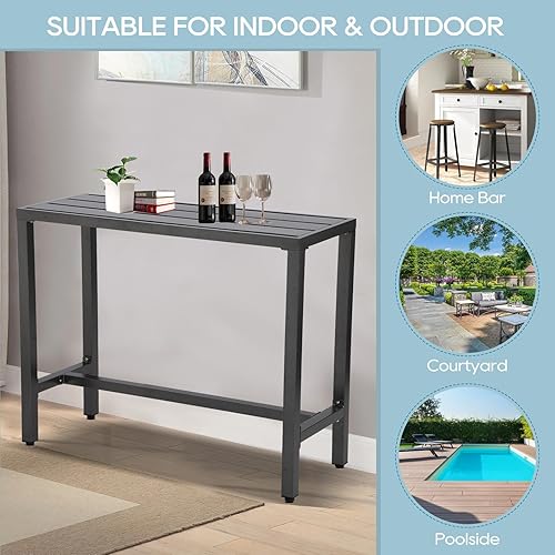 Miniatura 27 de Mesa de bar para exteriores, consola de patio, mesa de altura con marco de acero recubierto de polvo, resistente a la intemperie, parte superior Gris