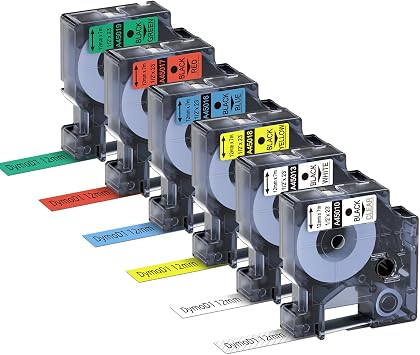 6Pack Compatible with DYMO D1 45013 12mm Color Label Maker Tape Refill