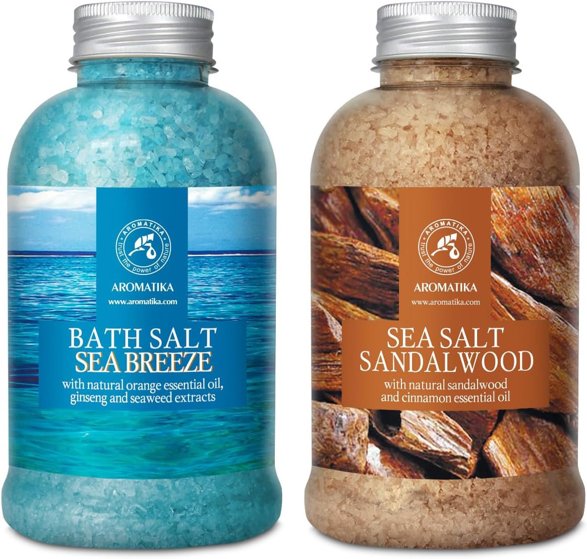 Bath Salt Set Sea Breeze & Sandalwood 2 600 g - Natural Essential Orange Oil - Calendula Extract - Sea Salt with Natural Sandalwood and Cinnamon Oil - Aromatherapy - Body Care - Relaxation