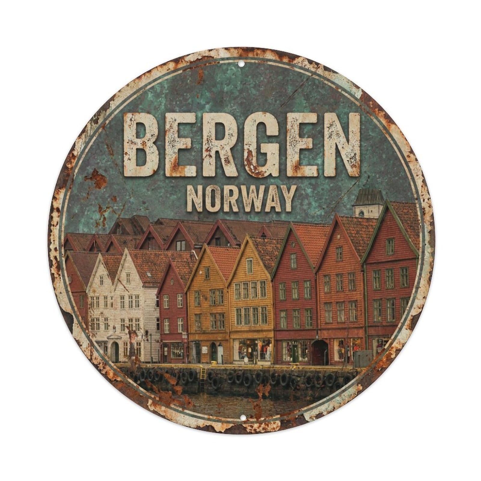 Metal Tin Sign Vintage Travel Norway Bergen
