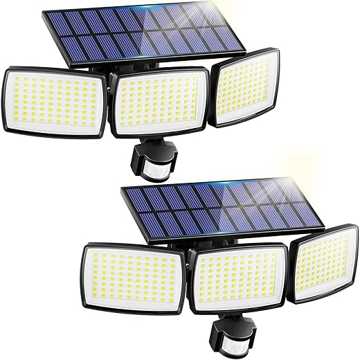 Solar Lights Outdoor 240 LED 3000mAh Motion Sensor Flood Lights IP65 Waterproof Security Lights for Outside 270° Wide Angle Wall Lights Black