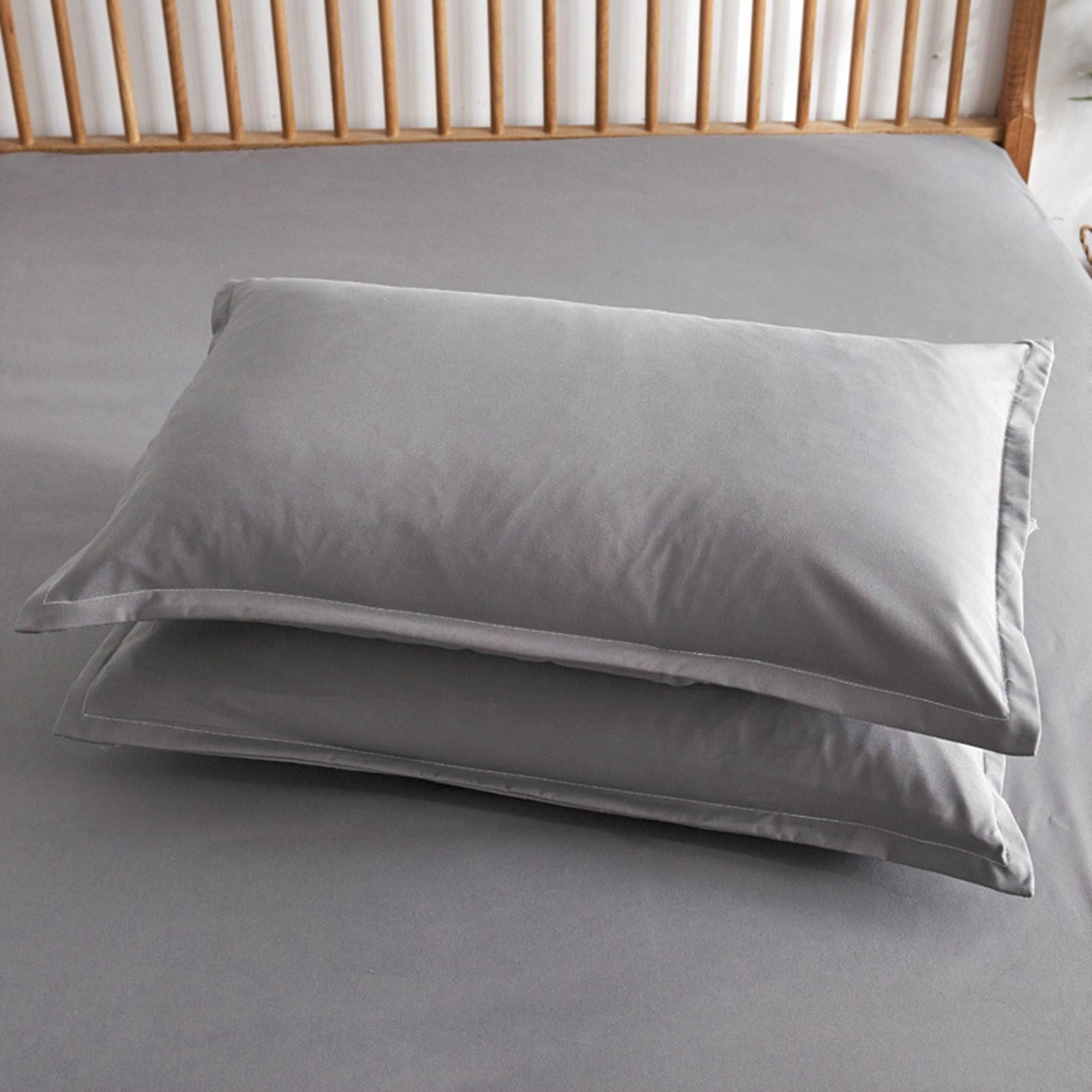 Epinki Bettlaken & 2er Kissenbezüge 180x220cm Set Allergiker, Spannbettlaken Spanner Einfarbig Hellgrau Textilien Klassische, Baumwolle Bett Laken Bezug für Boxspringbett & Wasserbett