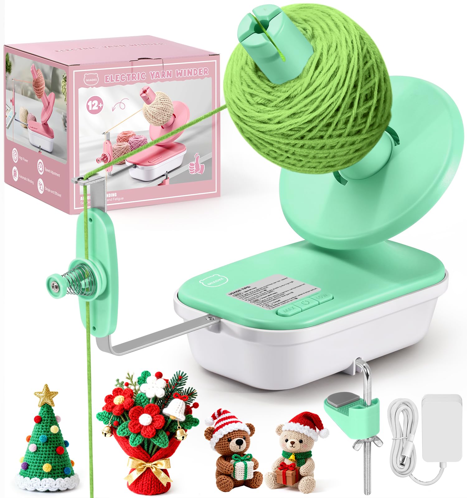 Avvolgitore elettrico avvolgitore per filati ad alta velocità, tre velocità, regolabile, 4-10 oz, grande avvolgitore automatico per uncinetto, ottimo aiuto per lavorare a maglia-verde