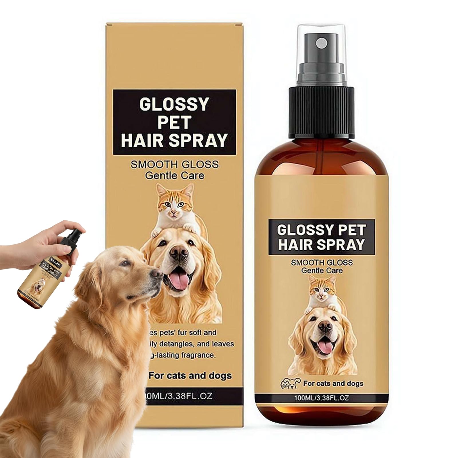 Pet Hair Spray for Dogs and Cats | Glossy Coat Detangler & De-shedding Spray | Leave-in Conditioner for Shiny Fur & Odor Eliminator, 100ML
