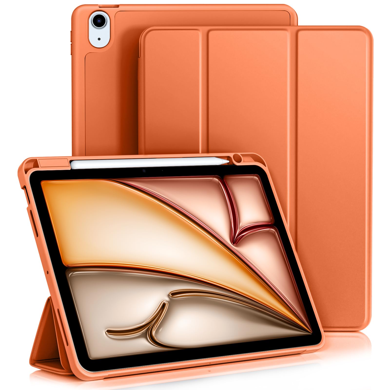 Vobafe Hülle für iPad Air 11 Zoll 2025/2024 M3/M2, iPad Air 5 4 Generation(2022/2020, 10,9 Zoll,5./4.), Flexibler TPU-Rückdecke mit mit Stifthalter, Auto Schlafen/Wachen, Papaya