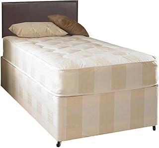 Single 3FT Deep Quilt Divan Bed Set Including Base, Deep Quilt Mattress And Faux Leather Headboard