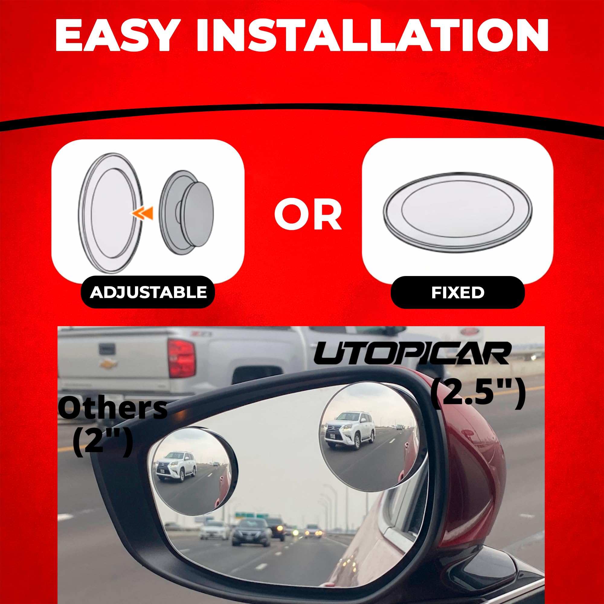 utopicar gran espejo retrovisor – Abrazaderas en para ver su bebé o niños en la parte trasera y una mejor vista de su entorno – elegante diseño con metal pulido barras de herramientas.
