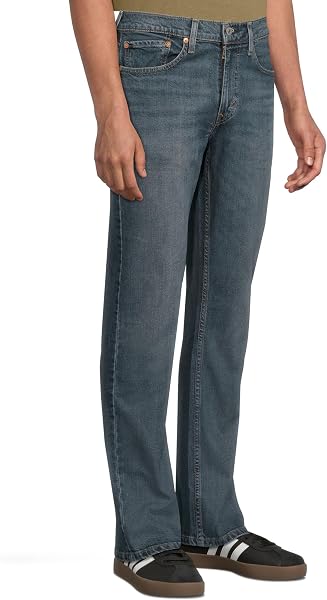 Close-up of the Levi's 514 jeans' straight leg opening showcasing the denim weave.