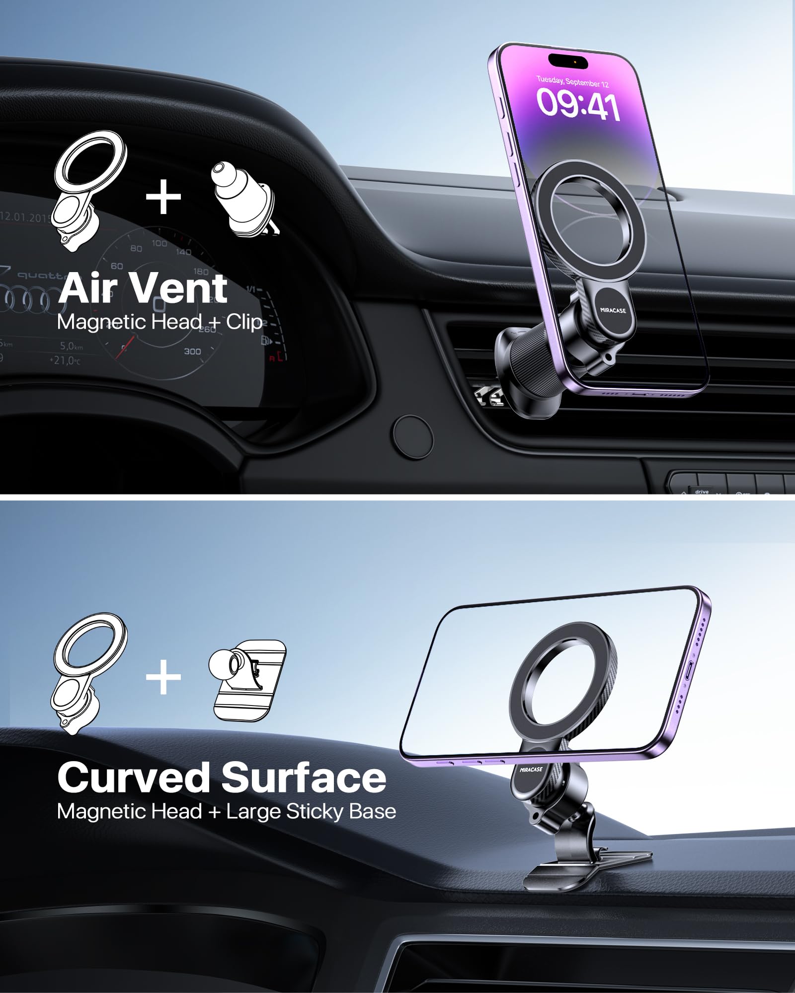 Miracase for MagSafe Car Mount【Won’t Block Vent & 20 Strongest Magnets】 Magnetic Phone Holder for Car Phone Holder Mount Dash for Car Accessories for Women Men for iPhone 17 Pro Max Air 16 15 14 13 12 — view 6