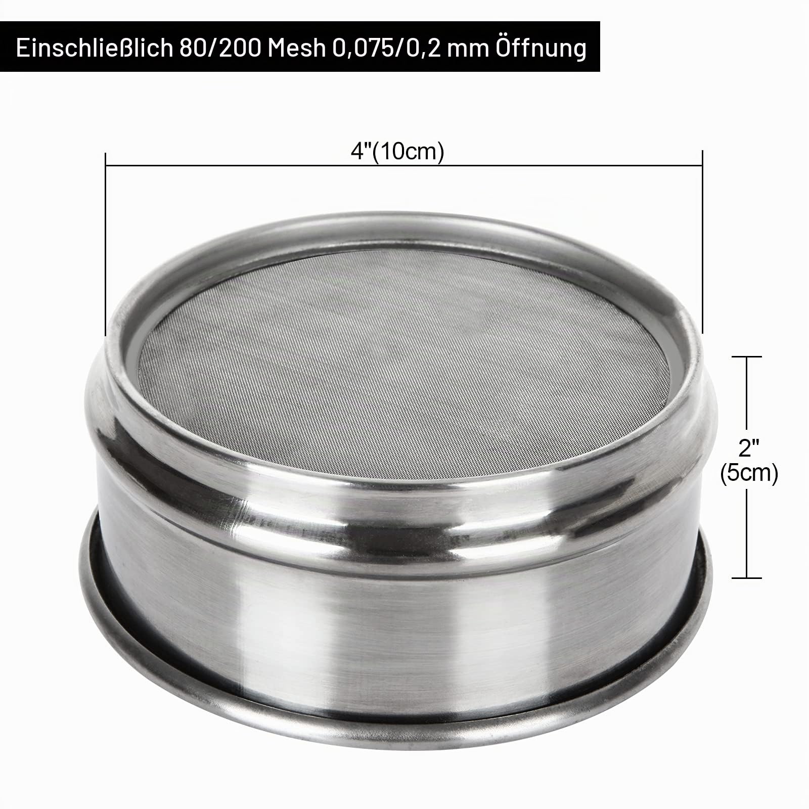 2 Stück 304 Edelstahl-Testsiebe, 200 Maschen 0,075 mm + # 80 Mesh 0,2 mm Öffnung Labor Standard-Testsieb φ10 cm Dia Economy Testsieb für Industrielabor