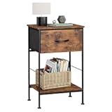 WLIVE Nightstand&comma; Bedside Side Table for Bedroom&comma; Dorm with Steel Frame&comma; Night Stand End Table with Fabric Storage Drawer&comma; Easy Assembly&comma; Rustic Brown Wood Grain Print&comma; 11&period;73&apos;&apos;D 15&period;67&apos;&apos;W 25&period;03" H