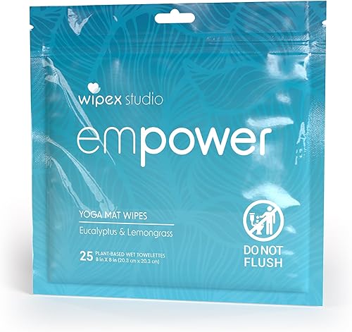 Wipex Studio Empower - Toallitas limpiadoras para esterillas de yoga, paquete de 25 unidades, ultra gruesas y texturizadas, aroma de eucalipto de