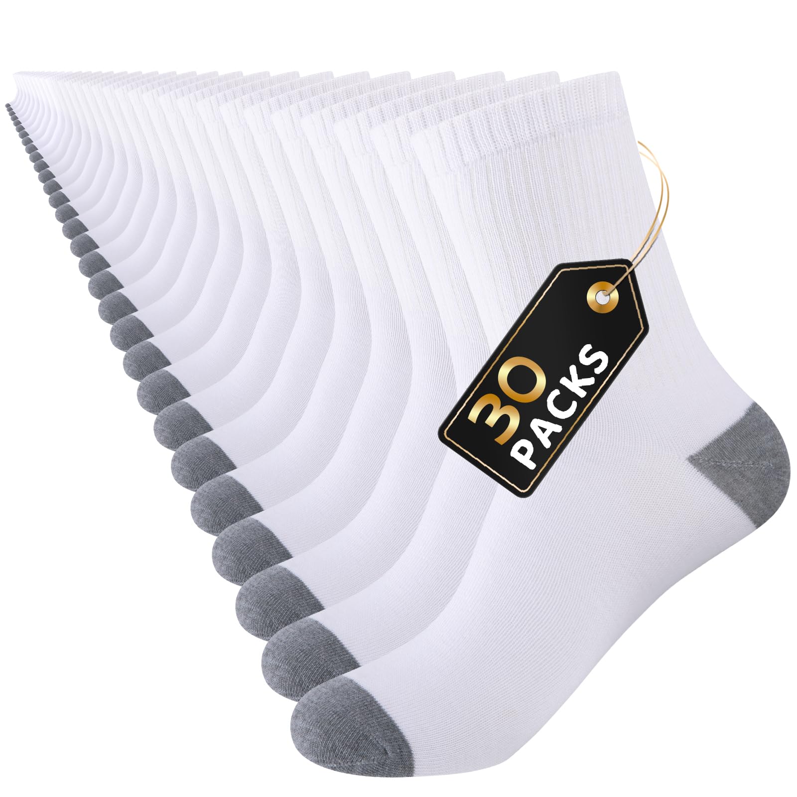 30 Pairs Men's Breathable Crew Socks – Soft Casual Comfort, Everyday Length Size 8-12/12-16, Bulk Pack