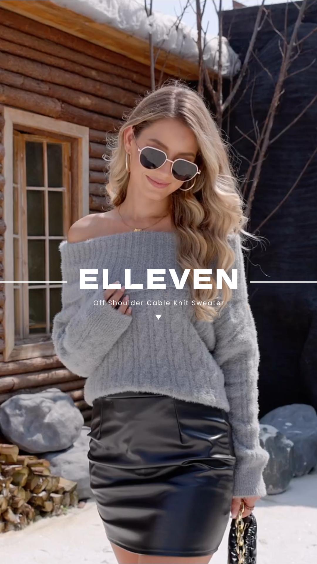 ELLEVEN Off The Shoulder Sweater Tops for Women Oversized Cozy