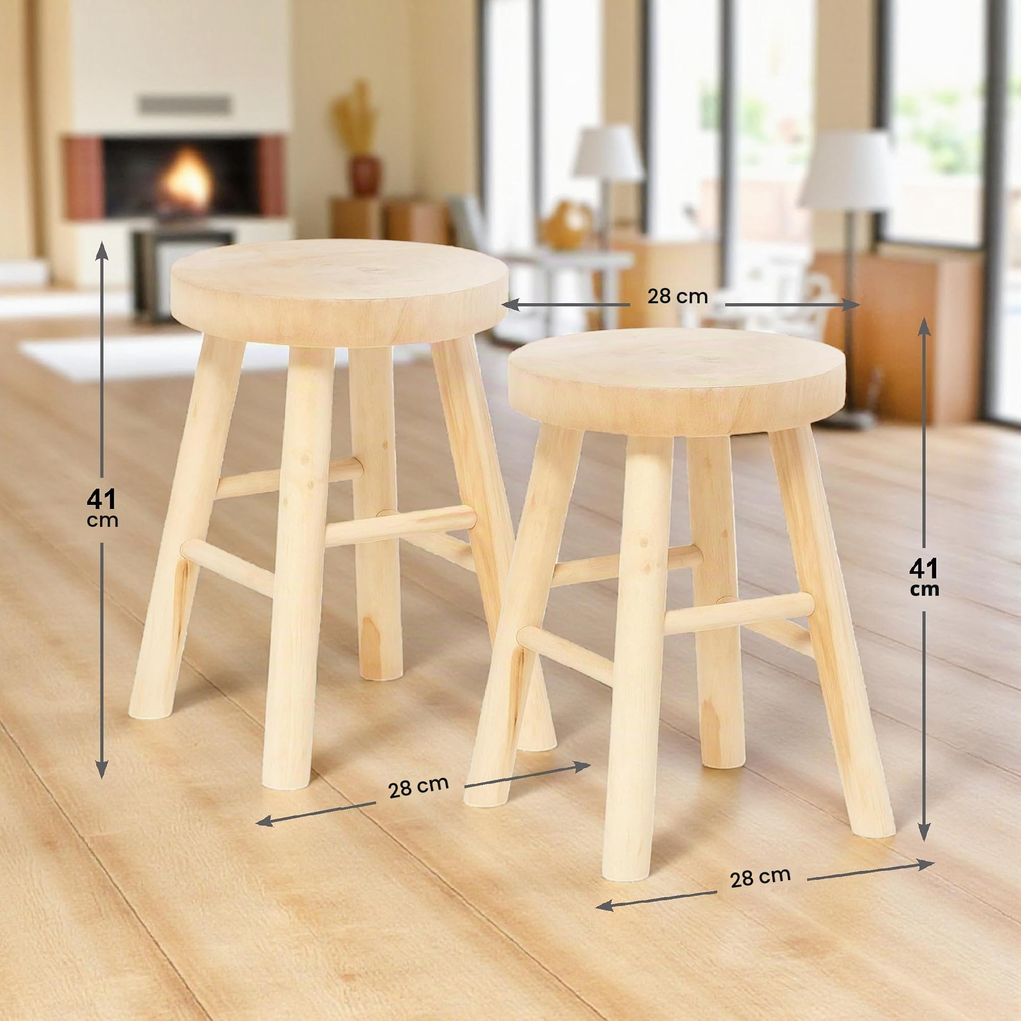 TIENDA EURASIA – Taburete Madera | Pack de 2 | Medidas 28x41 cm | Color Natural | Material Madera de Paulownia | Redondo