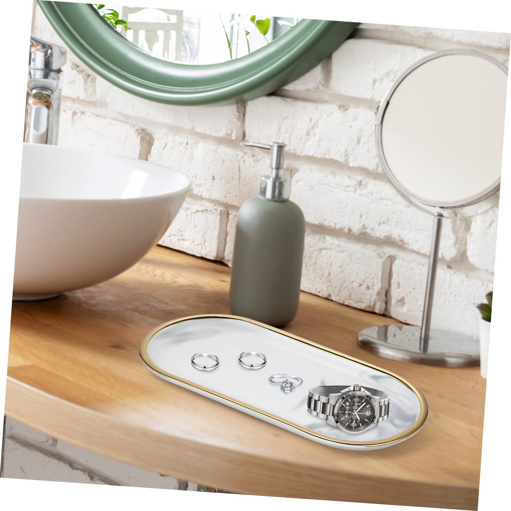 Alipis Bandeja de Baño Ovalada Cerámica de Alta Temperatura, de Mármol, 2 Piezas, Diseño Elegante para Perfumes y Velas, Decoración de Baño