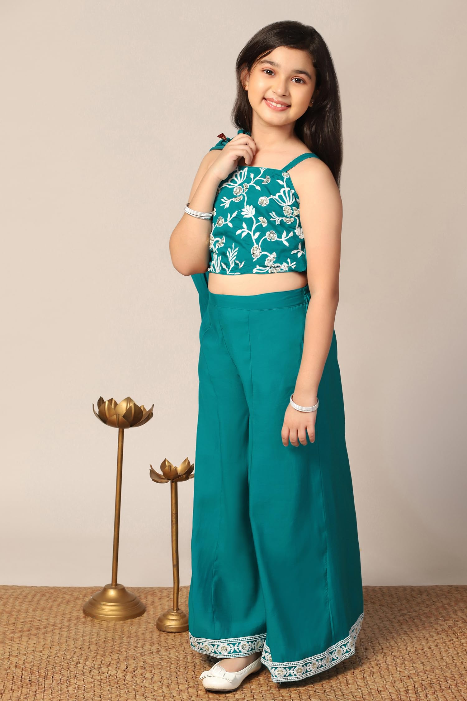 Jwalin Girls Silk Blend Embroidered Salwar Suit Set|Ethnic Set for Girls (JWGSET00235 TEL 36_Teal_11-12 Years) - Image 5 thumbnail