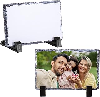WACAR 2pcs Sublimation Blank Slate Rock, Rectangular Custom Stone Slate Picture Frame with Display Holder, Sublimation Personalized Memorial Frame for Heat Transfer Printing, 10 * 15cm