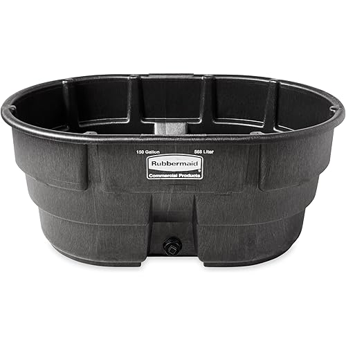 Rubbermaid Commercial Products Stock Tank, 150-Gallons, Structural Foam, Heavy Duty Container, for Livestock/Animal/Cattle Feed & Water, Outdoor Homemade Pool/Hot Tub/Bathtub, & Pet Cleaning/Dog Wash