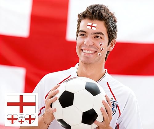 Miniatura 3 de 10 hojas de tatuajes faciales temporales de la bandera de Inglaterra 2022, 40 tatuajes falsos extraíbles, para hombres, niños y mujeres (Inglaterra)