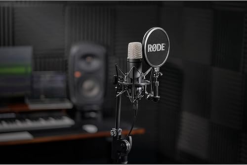 Miniatura 6 de Rode NT1 Signature Series - Micrófono de condensador negro con montaje de choque SM6, soporte de micrófono con base de trípode y filtro pop