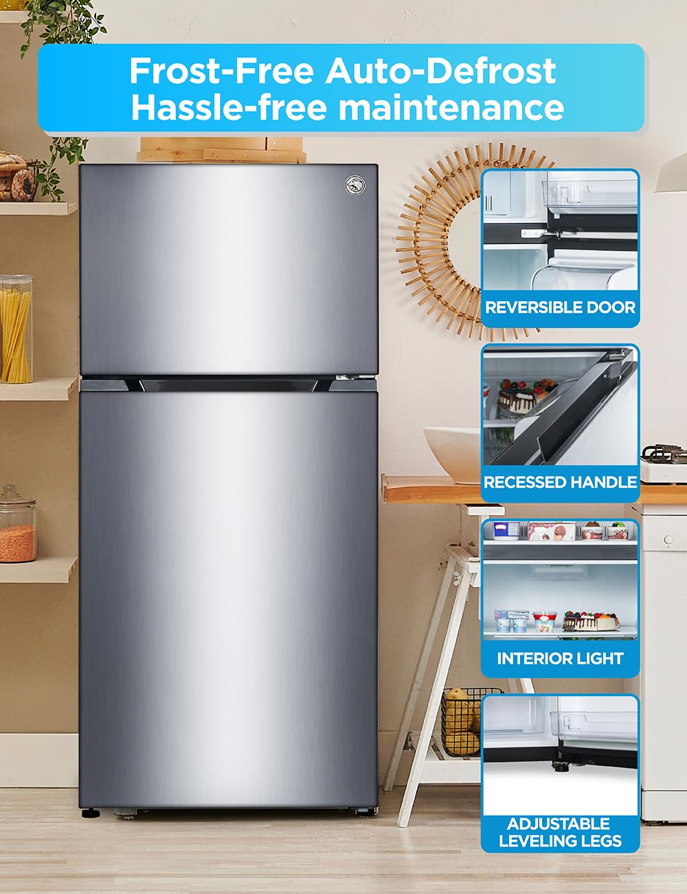 Commercial Cool 20 cu. ft. Top Mount Refrigerator With Freezer, 2-Door Refrigerator With Top Freezer And Adjustable Temperature Control, Ice Maker Rea - View 5 | Fridge.com