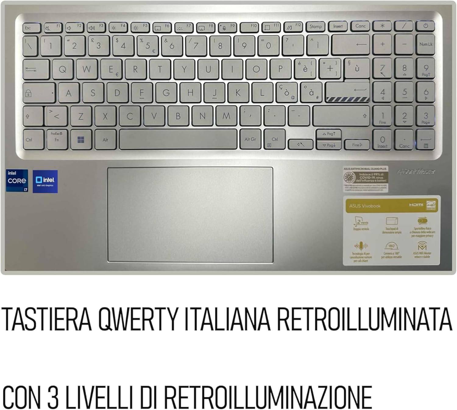 ASUS Notebok Vivobook OLED 16" pantone valitated, Intel I7 13620H, Ram 16Gb, SSD Pci Nvme 512Gb, Windows 11, wi-fi 6, webcam, Usb3.2, Hdmi, Bt5.3, Tastiera retroilluminata, Preconfigurato - 4