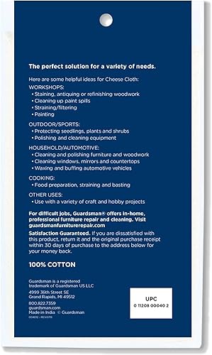 Miniatura 2 de Guardsman Paño multiusos para pintar, teñir, pulir, colar, cocinar, manualidades y más, 100% algodón
