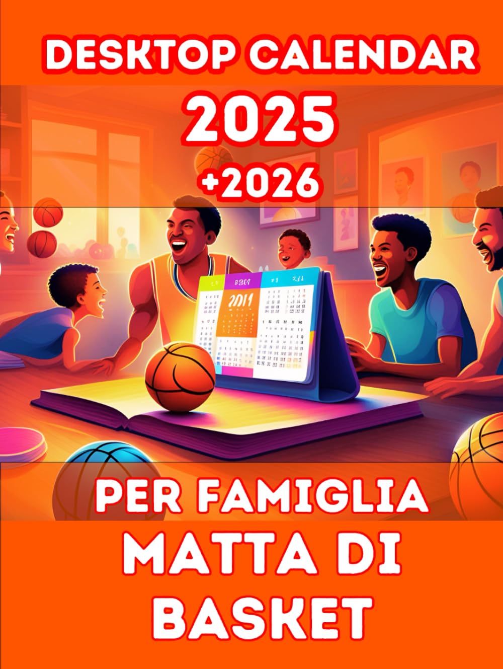 DESKTOP CALENDAR 2025 + 2026 per famiglia matta di basket.: Suggerito da Adam Filippi. Dono Molto Utile a Natale! Tutto a Colori.