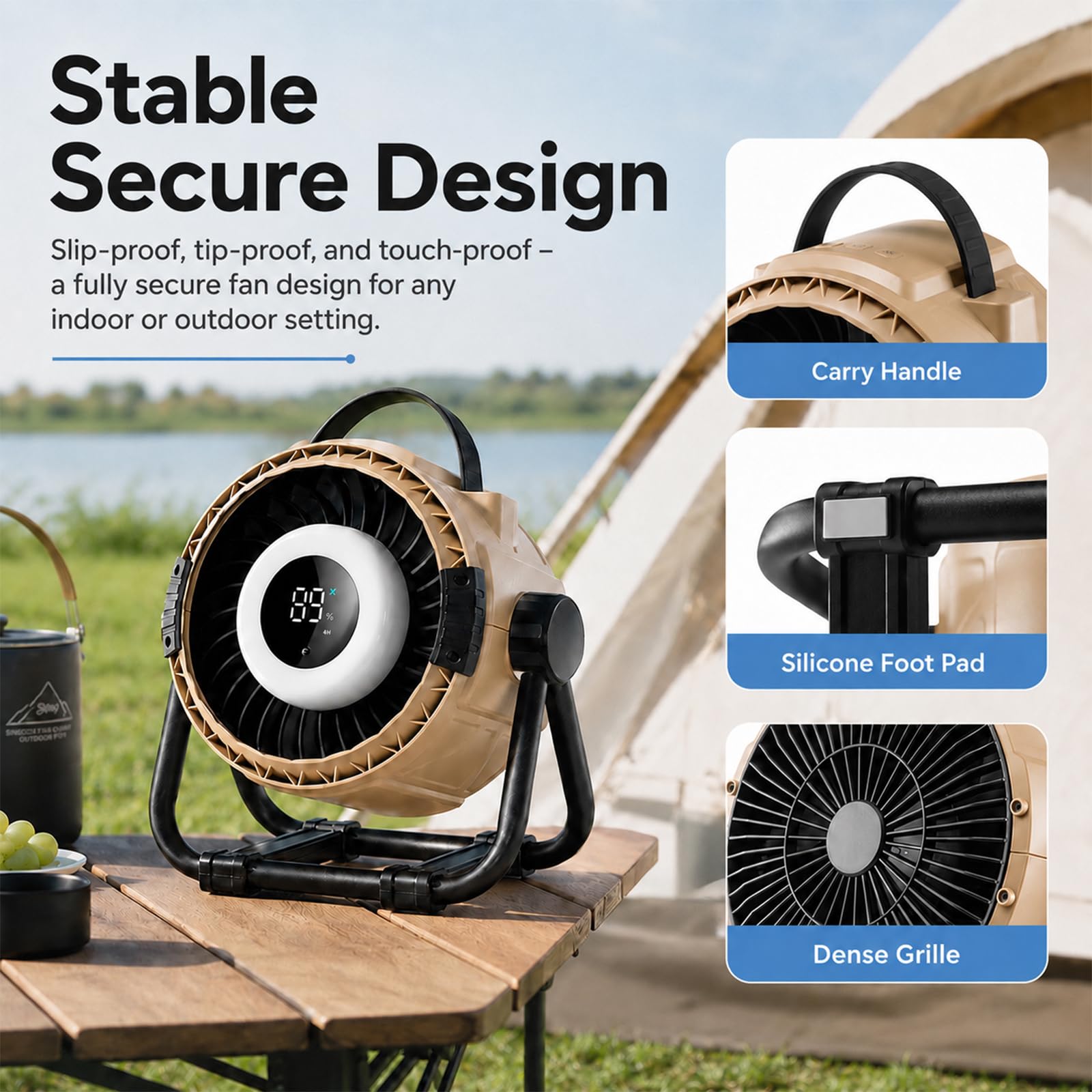 WHATOOK Camping Desk Fan: 20000mAh Rechargeable Long-Lasting with Remote, Desert Tan, 24 x 13 x 24 cm - Image 6