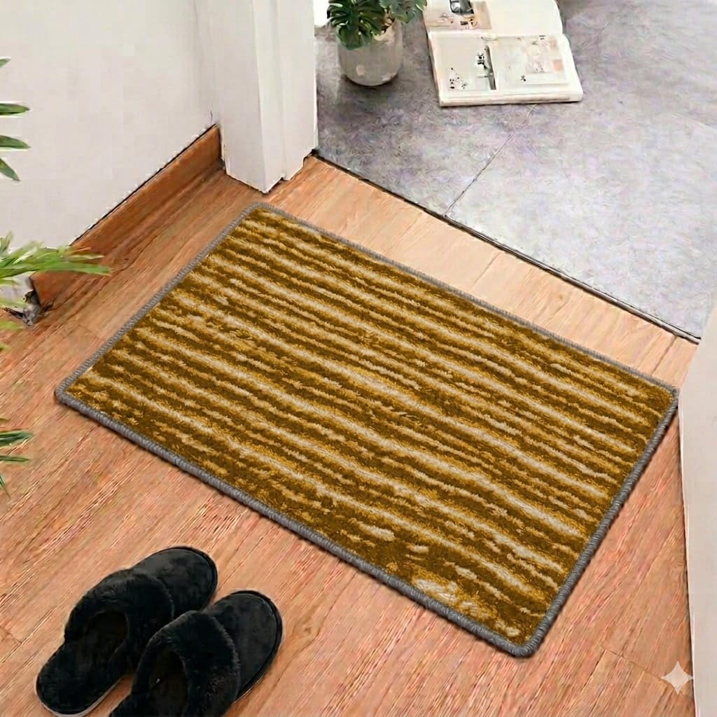Buy Shradha HOMEFURNISHING Shaggy Doormat 40 x 60 cm Yellow Multi