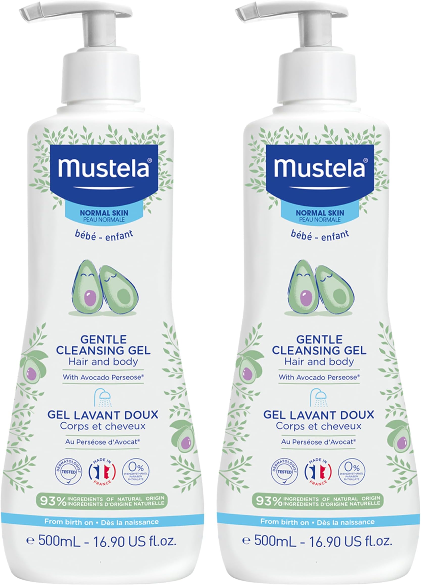 Baby Gentle Cleansing Gel - Baby Hair & Body Wash - with Natural Avocado fortified with Vitamin B5 - Biodegradable Formula & Tear-Free - 1 or 2-Pack - Various Sizes