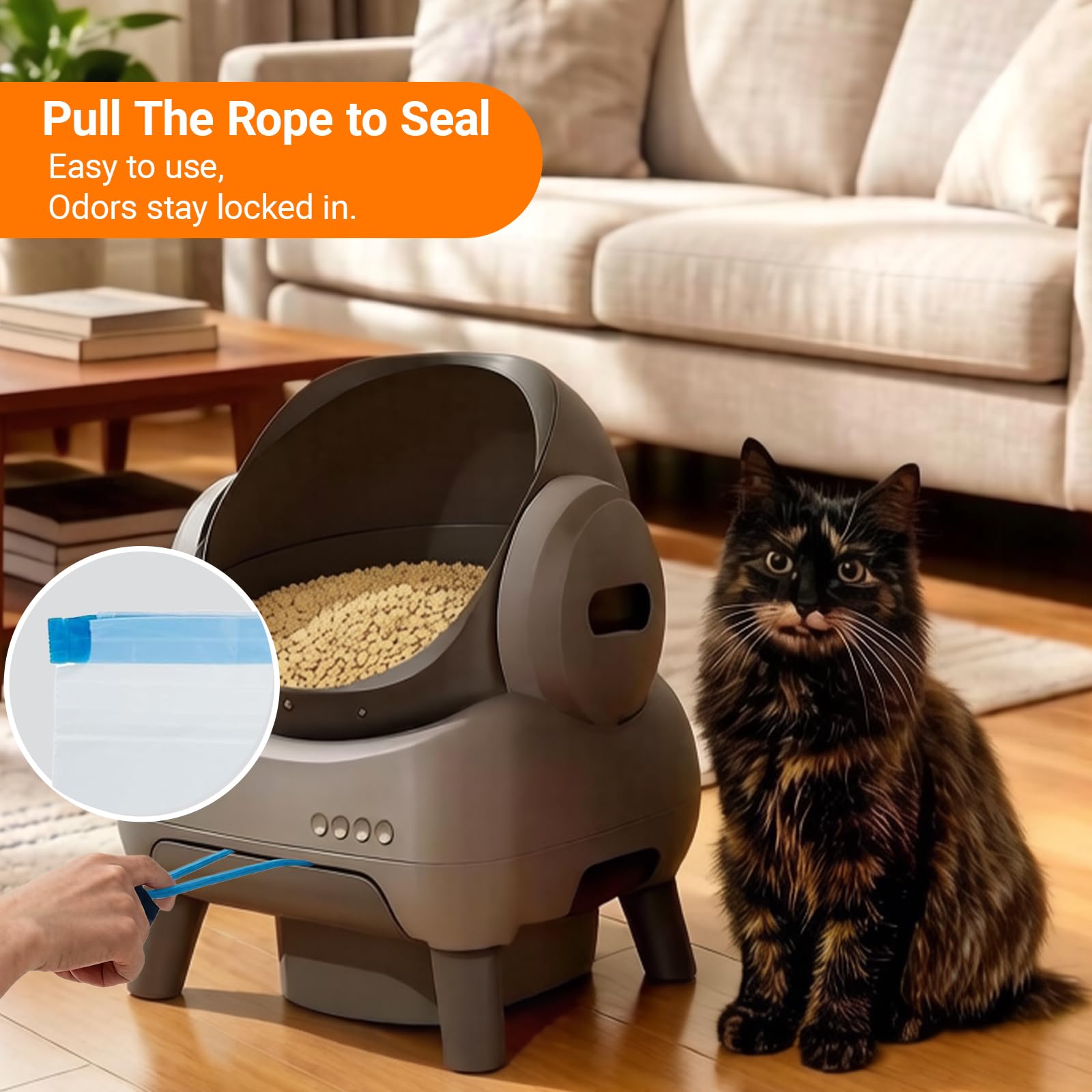 Bolsas de arena automáticas para gatos compatibles con Neakasa PetPivot y similar caja de arena abierta autolimpiante para gatos, 120 unidades, cordón resistente, a prueba de fugas, 27 x 13 pulgadas