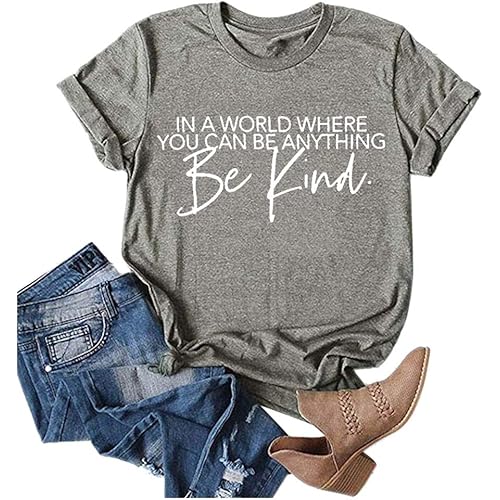 FABIURT Women Summer Crewneck Short Sleeve Happy Letter Print Tops Cotton Casual Blouse Tunic Shirt Plus Size