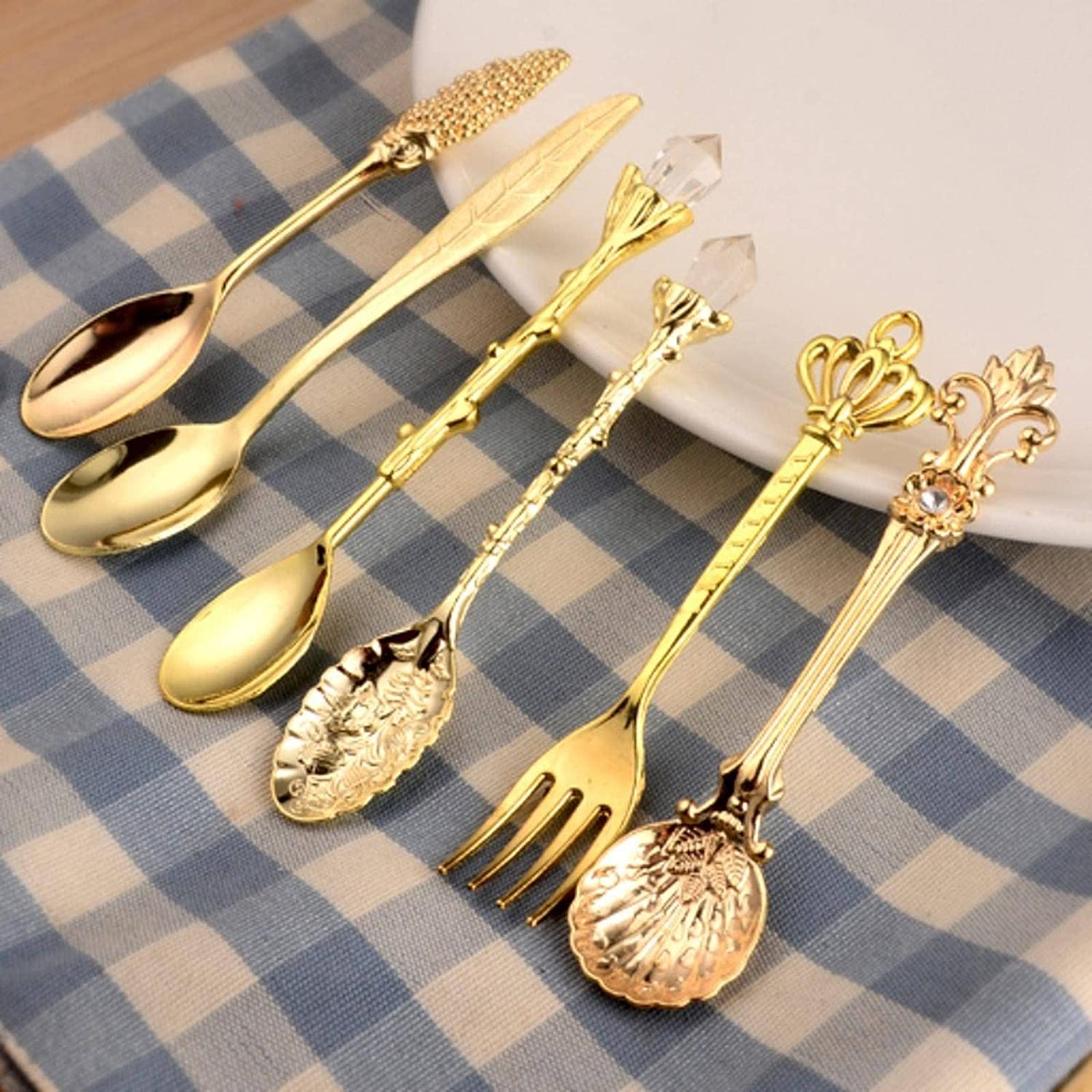 Löffel Restaurants Löffel kaffee löffel set vintage tisch antike tee königliche stil metall geschnitzte gabel spielsteine Esslöffel Hause(J)