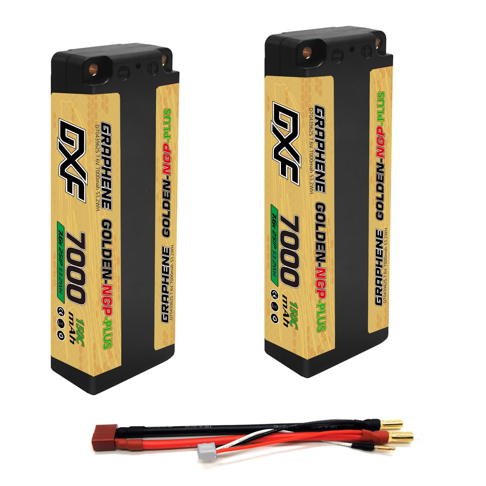 DXF 2 Packungen 2s lipo akku, leistungsstarker für modellfahrzeuge - lipo 7,6v, 7000mah, 150c, 5.0mm Deans/T stecker fittet 1/8 und 1/10 Modelle losi, axial mehr, Essential für lipo 2s Enthusiasts