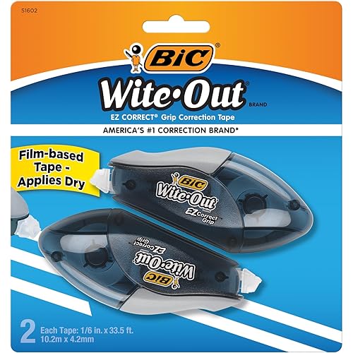 BIC Wite-Out Brand EZ Correct Grip Correction Tape, 19.8 Feet, 2-Count Pack of White Correction Tape, Fast, Clean and Easy to Use Tear-Resistant Tape Office or School Supplies