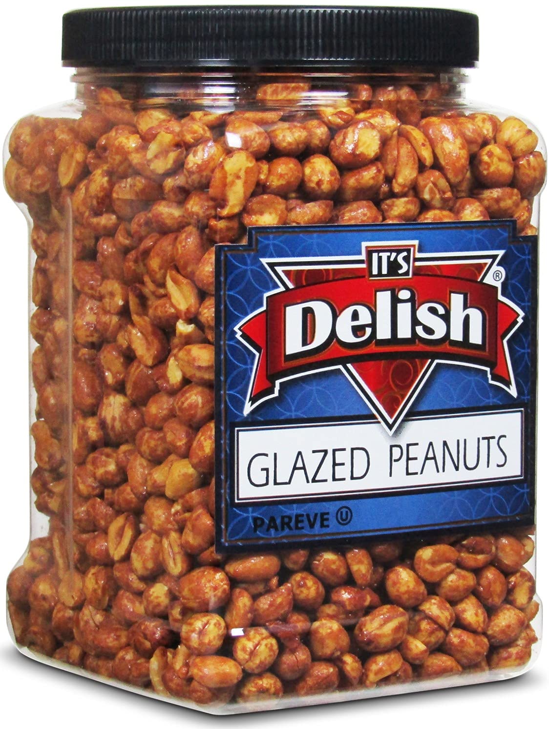 Gourmet Glazed Peanuts by Its Delish, 40 Oz Jumbo Reusable Container (Jar) – Vegan, Kosher, Non-GMO, No Artificial Flavors – Lightly Sweetened for Salads, Snacking, Ice Cream Granola & Yogurt Topping