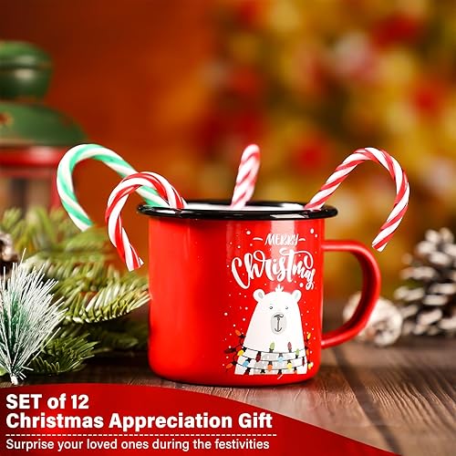 Miniatura 4 de CHENGU Juego de 12 tazas de esmalte de Navidad a granel de 12 onzas, tazas de chocolate caliente, tazas de cerámica de cacao caliente para