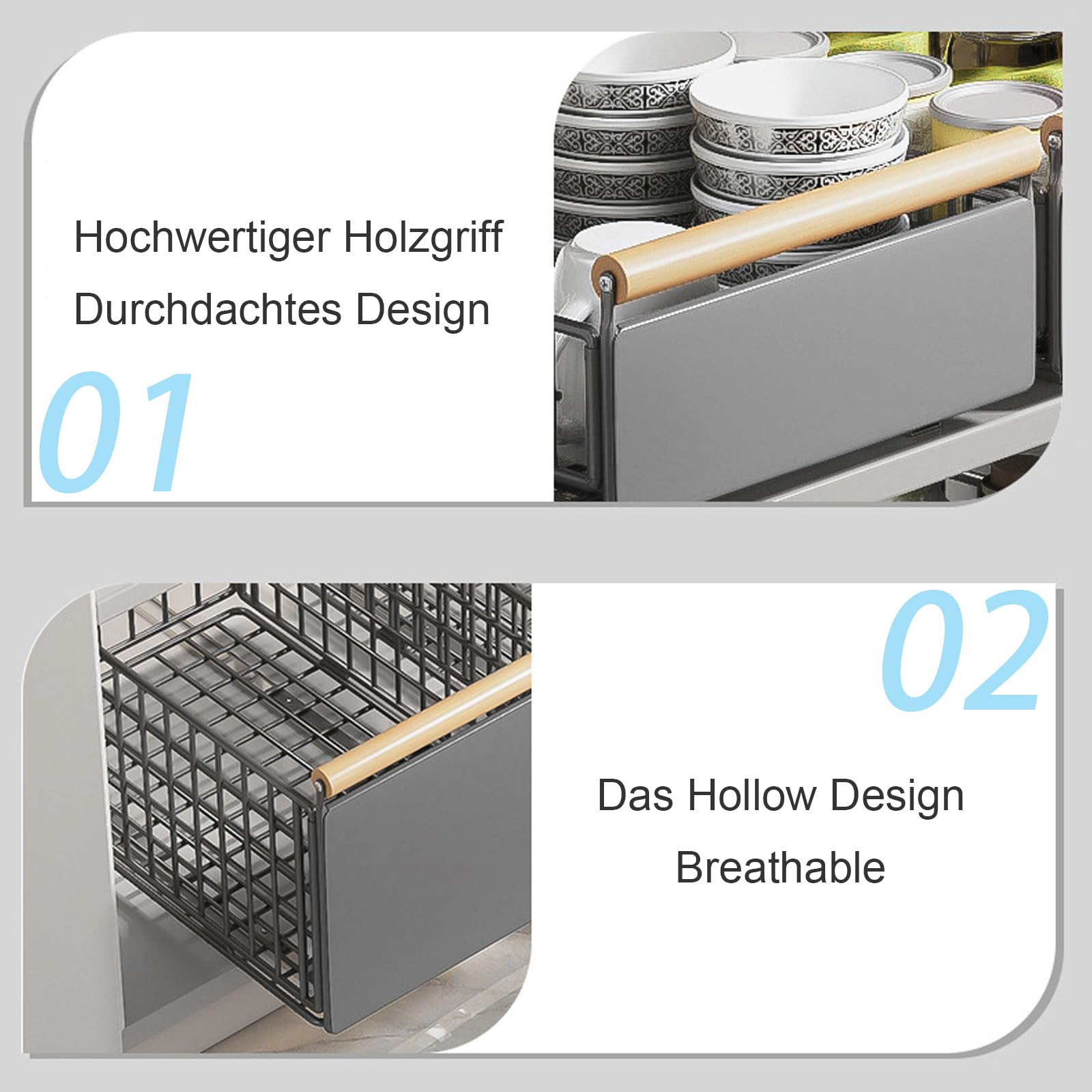 2 paquetes de organizadores plegables para armario con mango de madera, organizador de armario plegable para la cocina, estantes de despensa, cajones de almacenamiento, estante de armario de