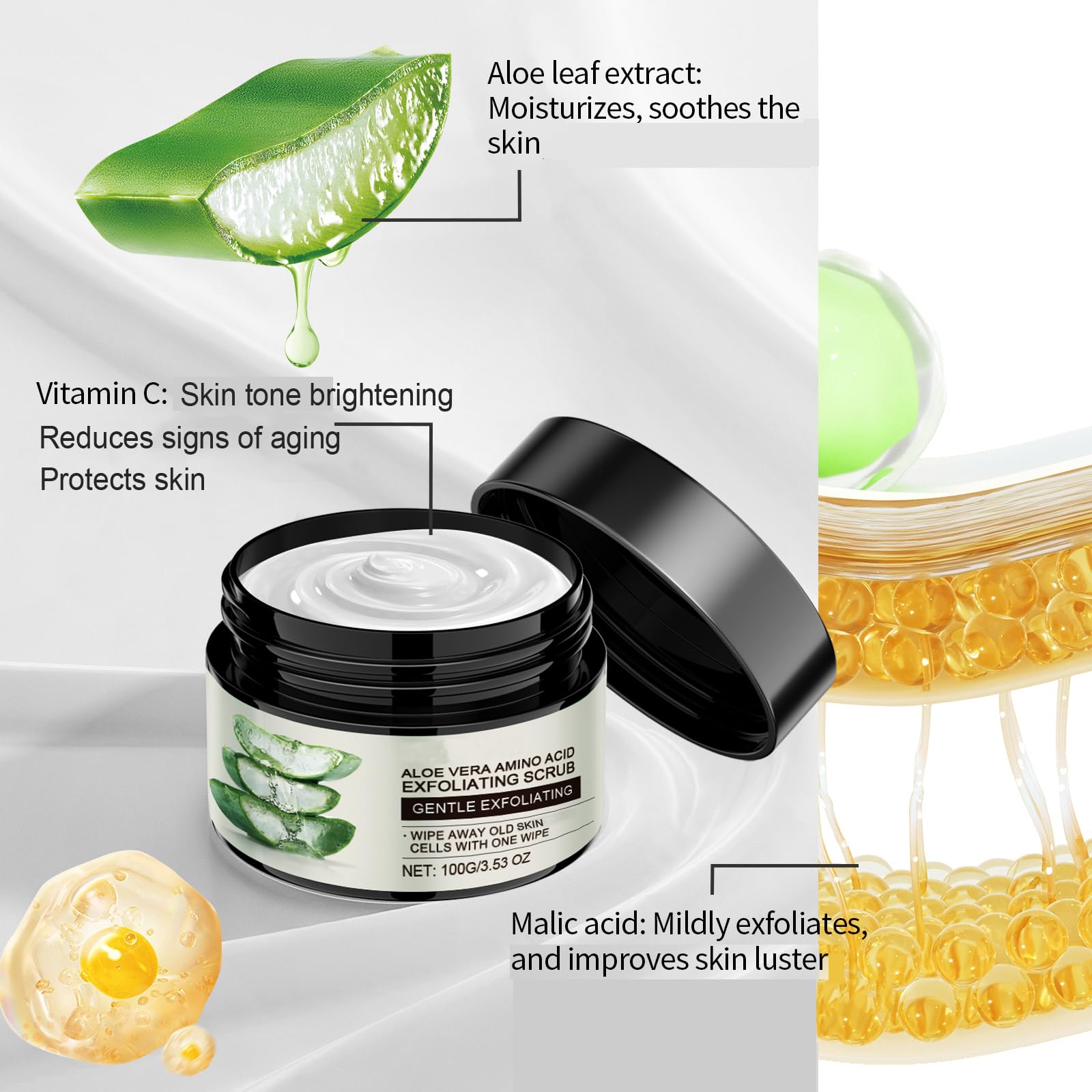 Scrub esfoliante all'aloe vera e aminoacidi, peeling delicato per viso e corpo per collo e spalle, illuminante e restringente, migliora la pelle secca e ruvida. Esfoliante viso quotidiano. (6 pezzi)