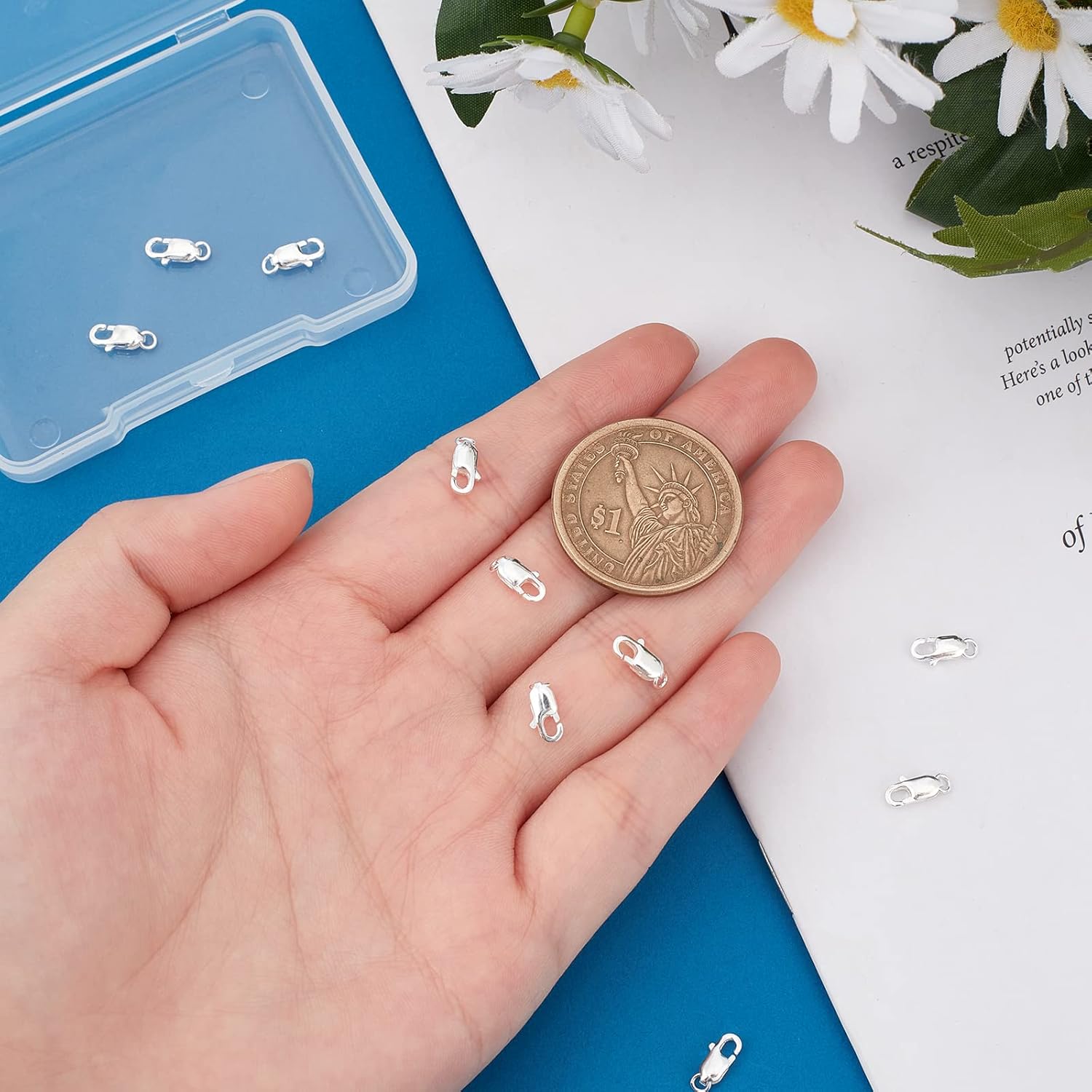 Beebeecraft 10Pcs/Box Silver Lobster Claw Clasps 925 Sterling Silver Rectangle Lobster Trigger Clasps Connector for Jewelry Necklaces Bracelet Making, 10x4mm