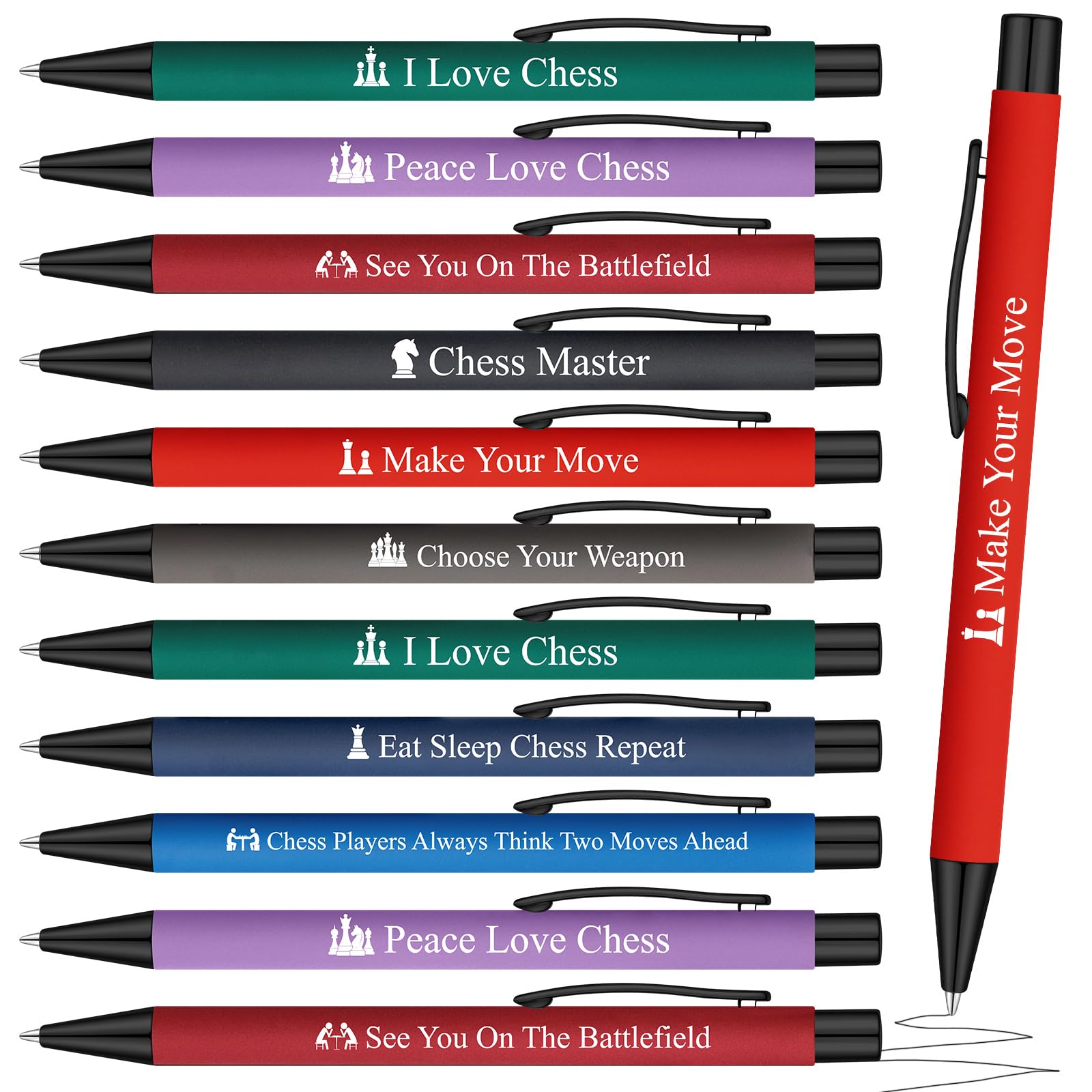 Sayglossy 24 Pcs Chess Ballpoint Pens Novelty Gifts 12 Style Smooth Writing Pens for Chess Lover Christmas Birthday Gifts