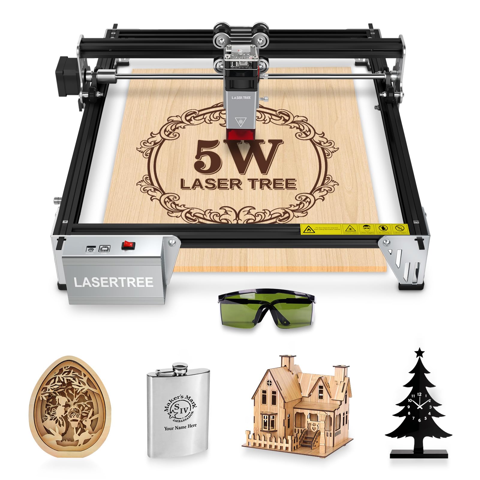 Amazon.co.jp: LASER TREE K1 ミニ 5W レーザー彫刻機（安全ゴーグル