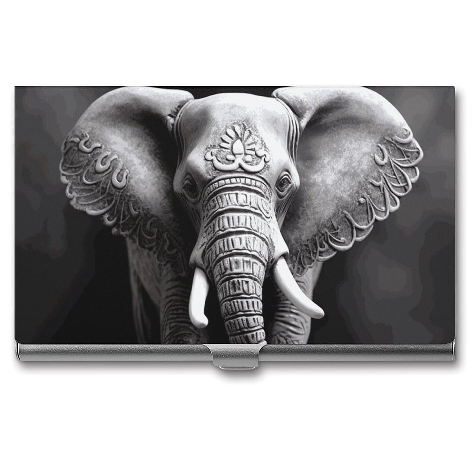 JTREHY Gray Elephant Business Card Case Convenient to Carry Business Card Dispenser Durable Not Prone to Wear And Tear Business Card Holder for Men & Women